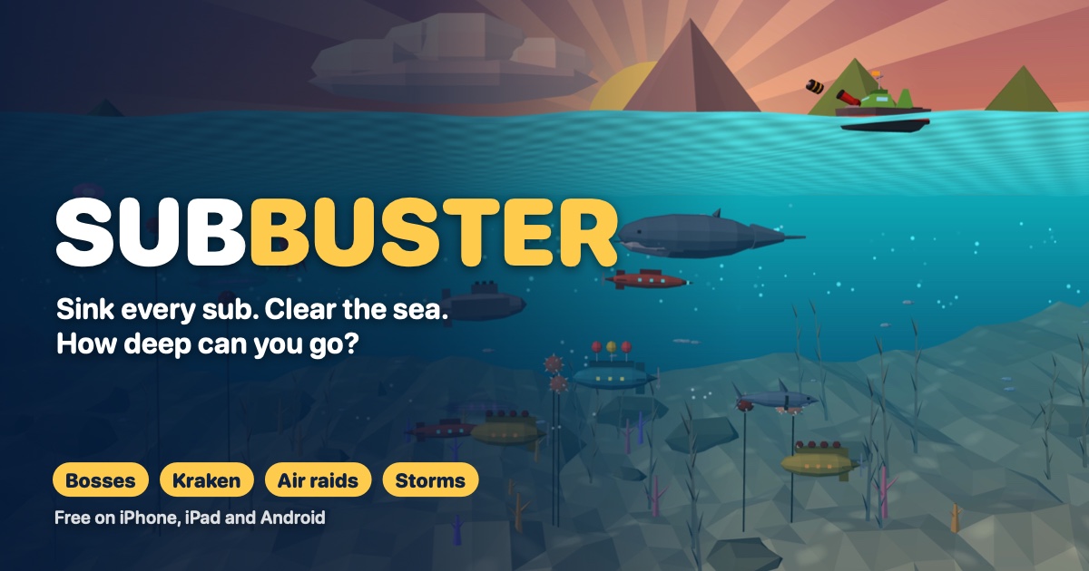 SubBuster gameplay: a gunboat on the surface above submarines and mines